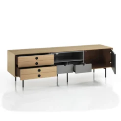Hero madia porta tv in mdf rovere e grigio opaco con base in metallo nero cm l170 p40 h51