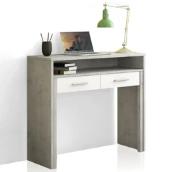 Hidden Cement Consolle / Scrivania Grigia finitura Cemento e Larice Bianco, 99 x 36 / 66 x h 88 cm