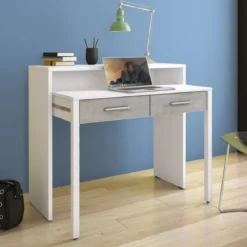 Hidden Scrittoio Consolle finitura Larice Bianco e Grigio Cemento, 99 x 36 / 66 x h 88 cm