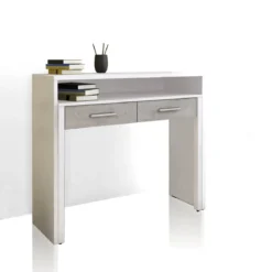 Hidden Scrittoio Consolle finitura Larice Bianco e Grigio Cemento, 99 x 36 / 66 x h 88 cm