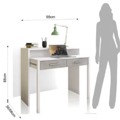 Hidden Scrittoio Consolle finitura Larice Bianco e Grigio Cemento, 99 x 36 / 66 x h 88 cm