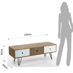Hijo mobile porta tv in mdf frassino con 3 cassetti colorati cm h40 l120 p40
