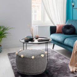 Hip pouf rotondo colore grigio cotone 100% made in india d50 h30 cm
