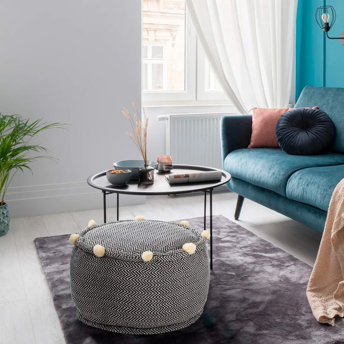 Hip pouf rotondo colore grigio cotone 100% made in india d50 h30 cm