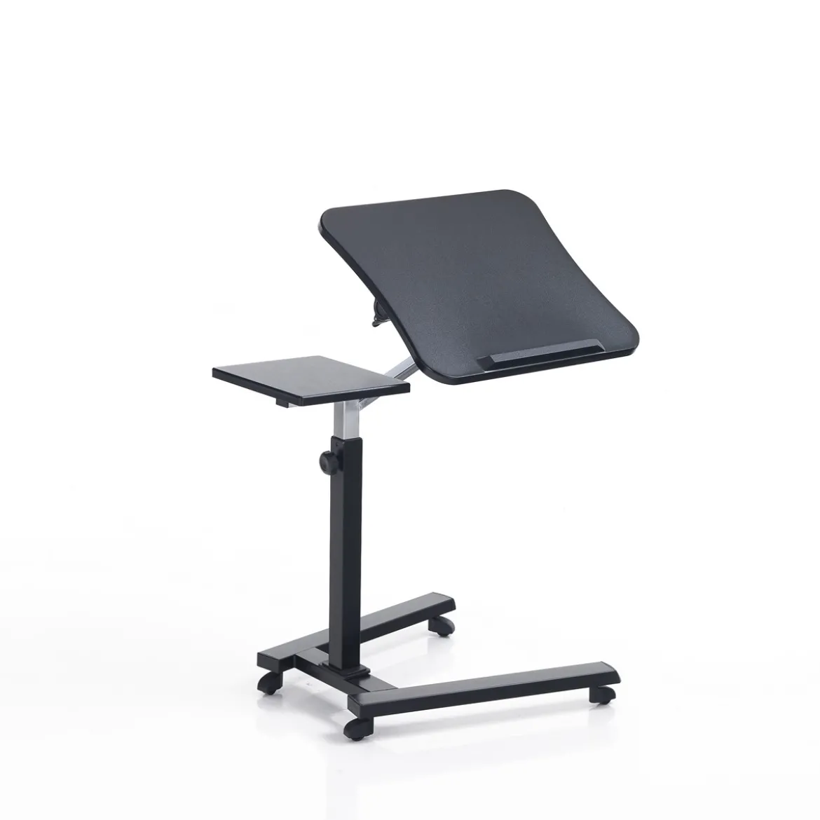 Holy carrello porta notebook e tablet in acciaio cromato e nero opaco regolabile 65x50xh72-102 cm