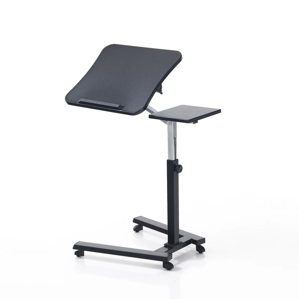 Holy carrello porta notebook e tablet in acciaio cromato e nero opaco regolabile 65x50xh72-102 cm