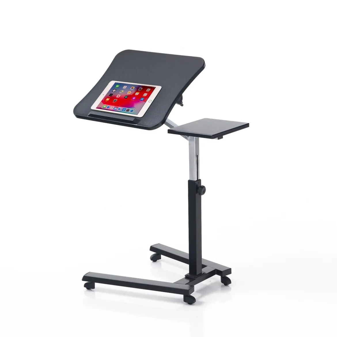 Holy carrello porta notebook e tablet in acciaio cromato e nero opaco regolabile 65x50xh72-102 cm