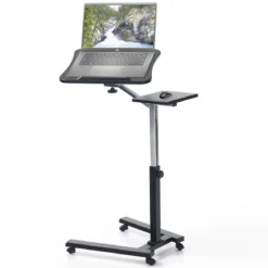 Holy carrello porta notebook e tablet in acciaio cromato e nero opaco regolabile 65x50xh72-102 cm