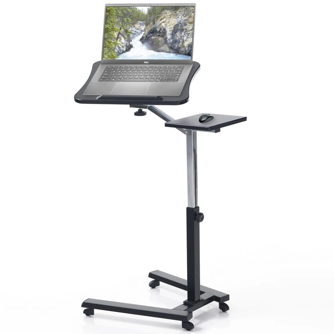 Holy carrello porta notebook e tablet in acciaio cromato e nero opaco regolabile 65x50xh72-102 cm