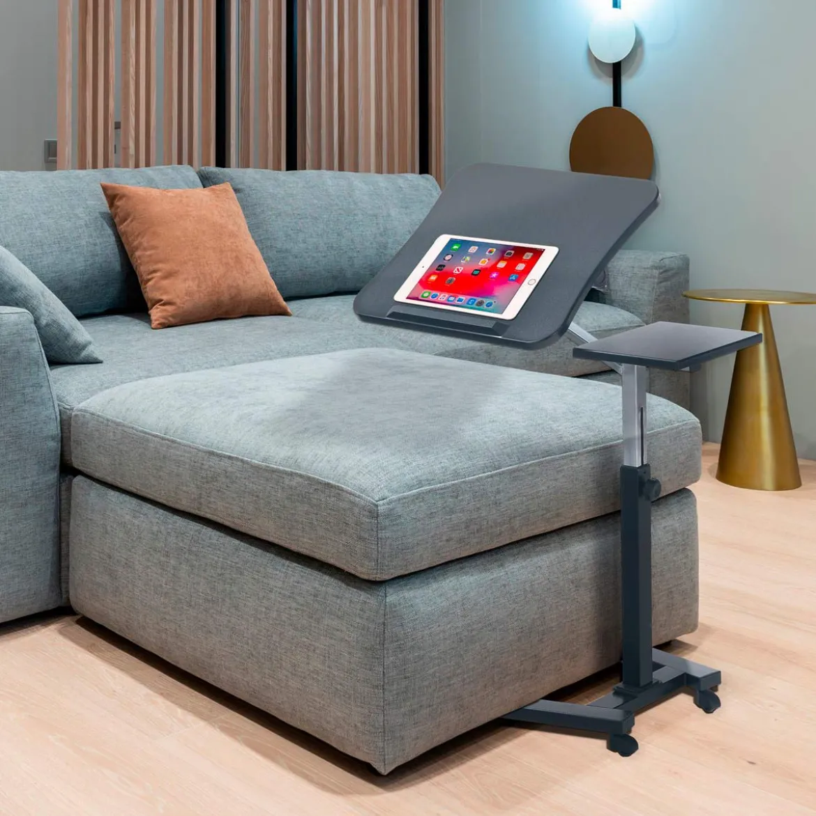 Holy carrello porta notebook e tablet in acciaio cromato e nero opaco regolabile 65x50xh72-102 cm
