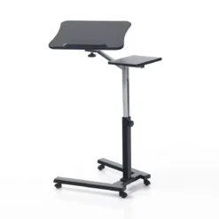 Holy carrello porta notebook e tablet in acciaio cromato e nero opaco regolabile 65x50xh72-102 cm