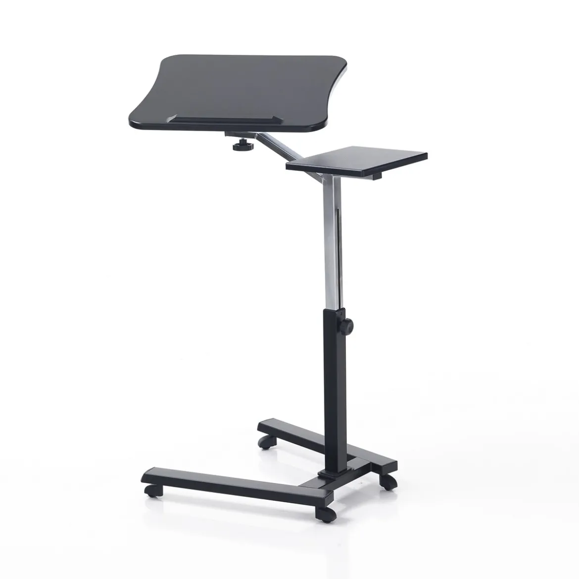 Holy carrello porta notebook e tablet in acciaio cromato e nero opaco regolabile 65x50xh72-102 cm