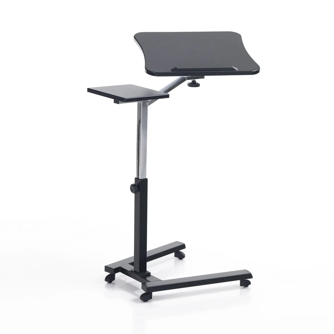 Holy carrello porta notebook e tablet in acciaio cromato e nero opaco regolabile 65x50xh72-102 cm