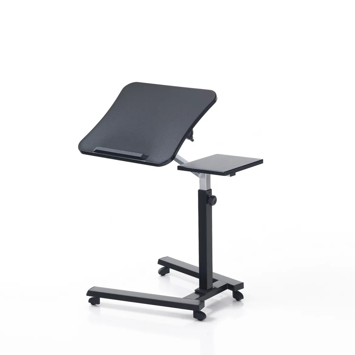 Holy carrello porta notebook e tablet in acciaio cromato e nero opaco regolabile 65x50xh72-102 cm