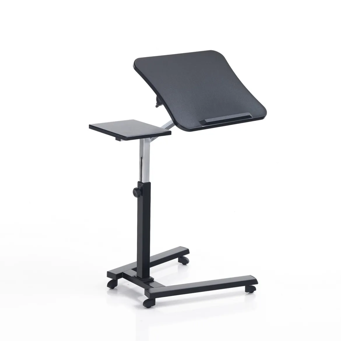 Holy carrello porta notebook e tablet in acciaio cromato e nero opaco regolabile 65x50xh72-102 cm