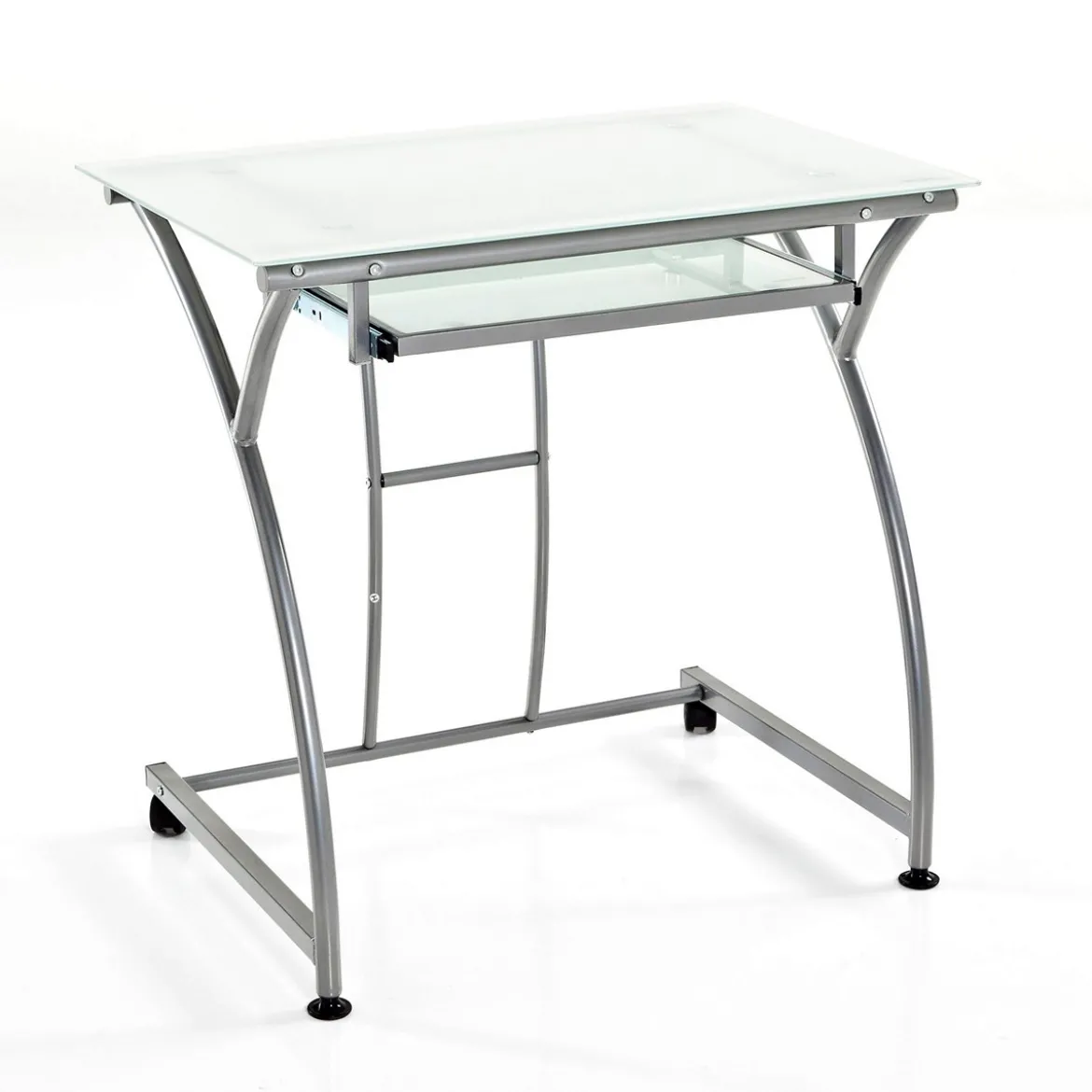 Idea Scrivania in Vetro Bianco e Metallo Satinato, 77 x 52 x h 74 cm