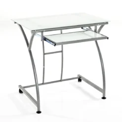 Idea Scrivania in Vetro Bianco e Metallo Satinato, 77 x 52 x h 74 cm
