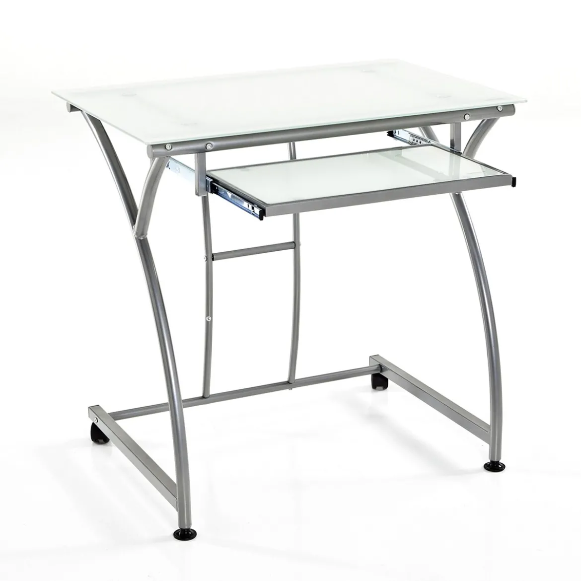 Idea Scrivania in Vetro Bianco e Metallo Satinato, 77 x 52 x h 74 cm