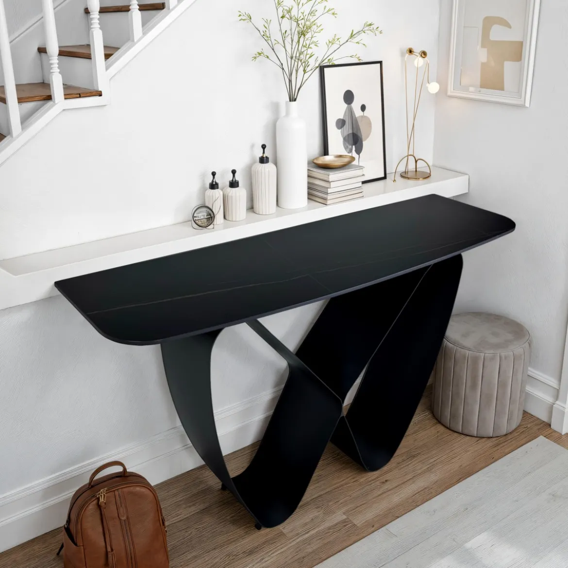 Infinity Black Marble Consolle ceramica marmo nero opaco basamento metallo grigio opaco h80 p40 l130