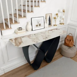 Infinity Onice Marble Consolle ceramica marmo onice lucido basamento metallo grigio opaco h80 p40 l130
