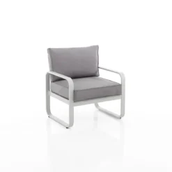 Ischia poltrona da esterno in alluminio bianco con cuscini grigi cm h76 l71 p72