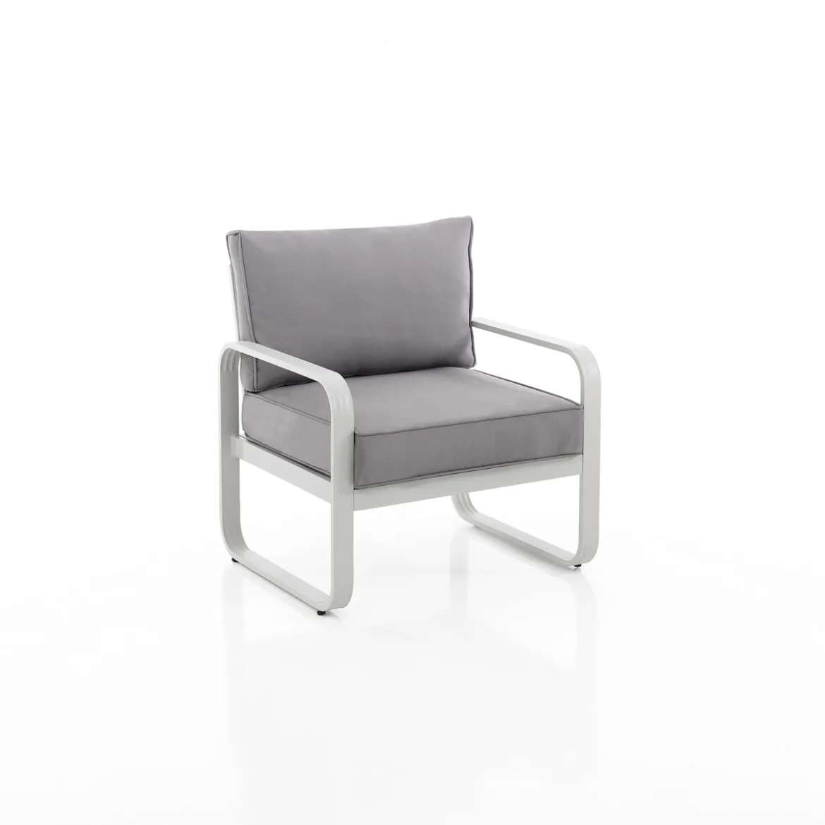 Ischia poltrona da esterno in alluminio bianco con cuscini grigi cm h76 l71 p72