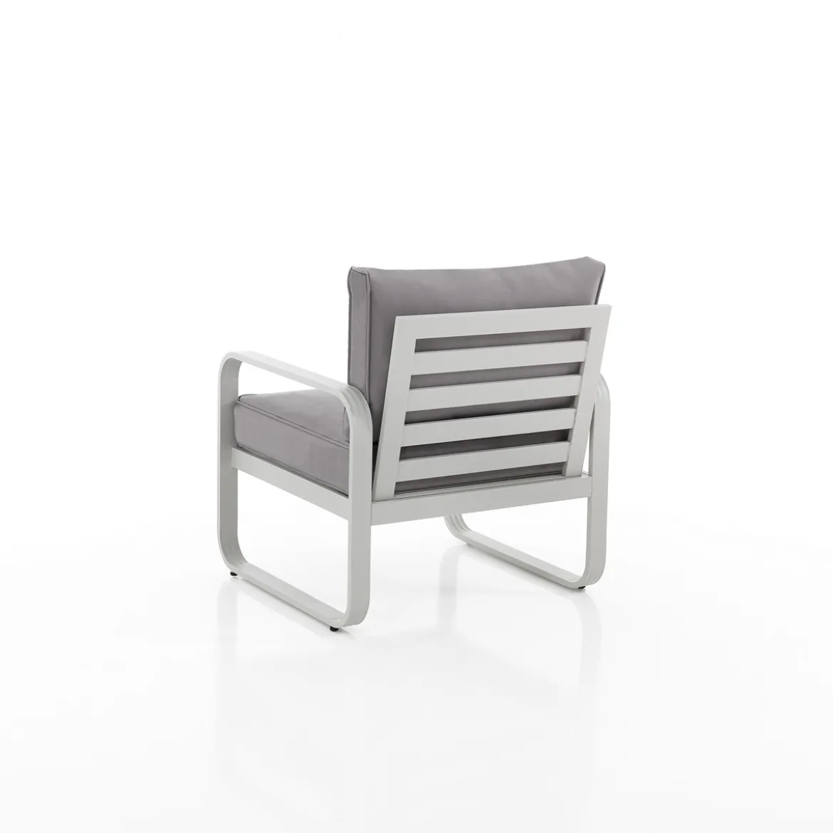 Ischia poltrona da esterno in alluminio bianco con cuscini grigi cm h76 l71 p72