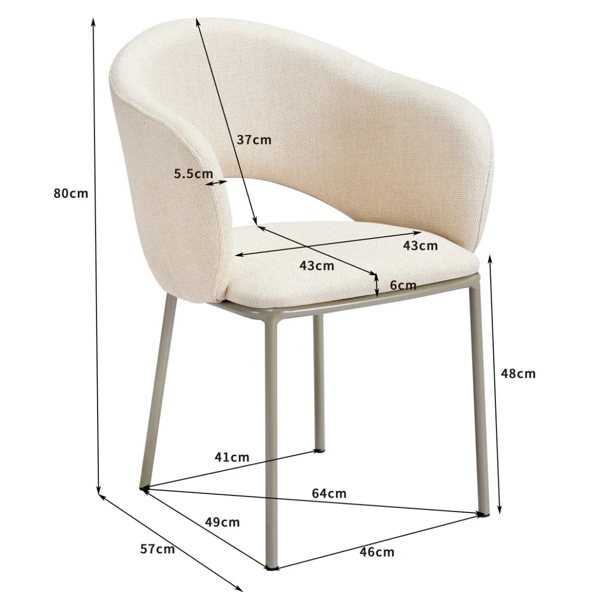 Jade Beige Platinum Sedia Imbottita tessuto Beige struttura metallo platino opaco h80 l54 p57 seduta h48