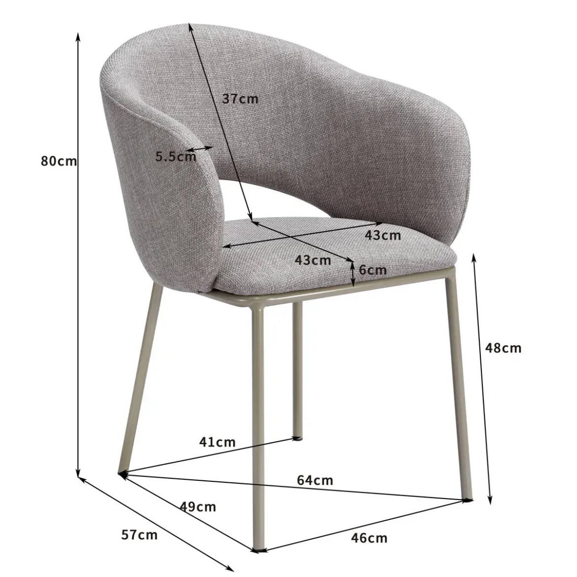 Jade Grey Platinum Sedia Imbottita tessuto Grigio struttura metallo platino opaco h80 l54 p57 seduta h48