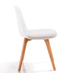 Jade wood white sedia con gambe in rovere e scocca bianca imbottita in velluto écru h78 l46 p52 cm