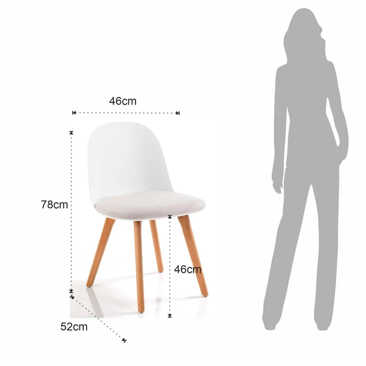 Jade wood white sedia con gambe in rovere e scocca bianca imbottita in velluto écru h78 l46 p52 cm