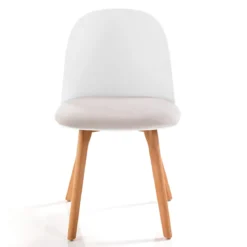 Jade wood white sedia con gambe in rovere e scocca bianca imbottita in velluto écru h78 l46 p52 cm