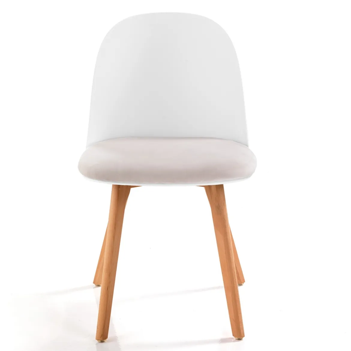 Jade wood white sedia con gambe in rovere e scocca bianca imbottita in velluto écru h78 l46 p52 cm