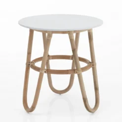 Jalaja tavolino alto in rattan con top laccato bianco d50xh55 cm