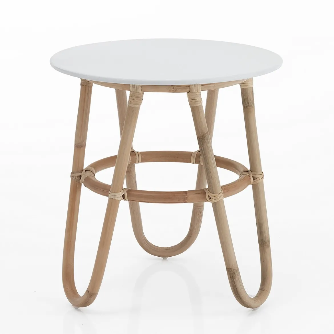 Jalaja tavolino alto in rattan con top laccato bianco d50xh55 cm