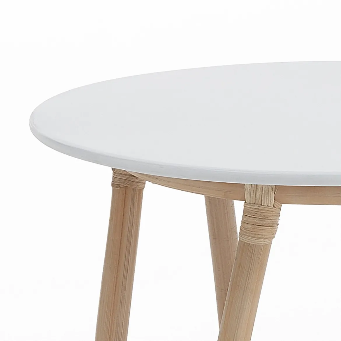 Jalaja tavolino alto in rattan con top laccato bianco d50xh55 cm