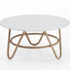 Jalaja tavolino basso in rattan con top laccato bianco d90xh45 cm