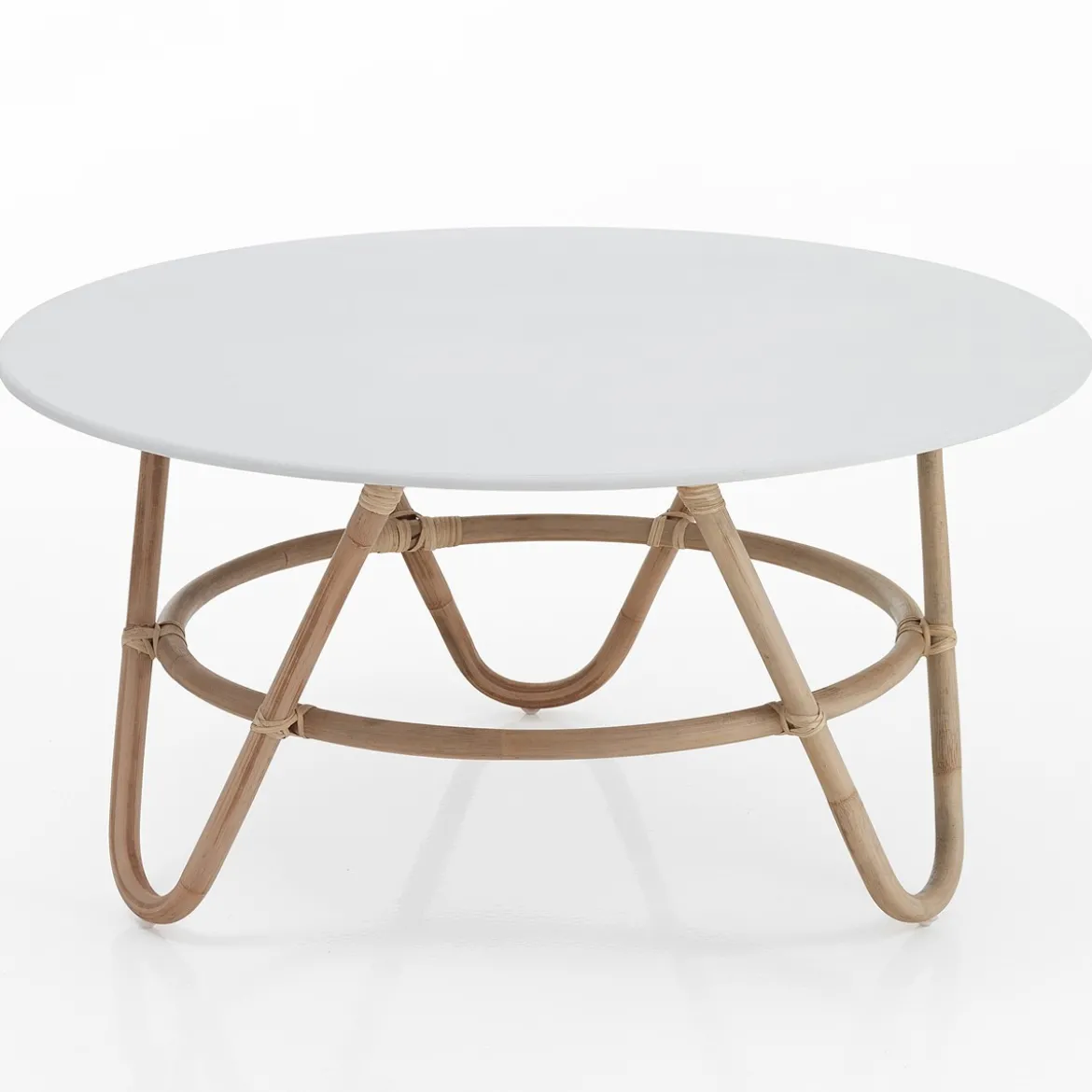 Jalaja tavolino basso in rattan con top laccato bianco d90xh45 cm