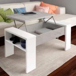 James cement tavolino contenitore grigio cemento e finitura larice bianco 98.5x50xh42.5 cm