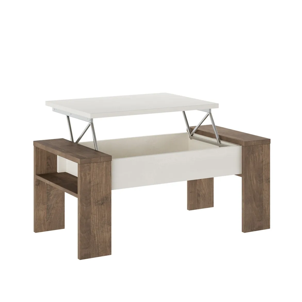 James silk flow tavolino contenitore finitura noce top finitura spatolato bianco top alzabile h425 l985 p50