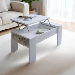 James total white tavolino contenitore finitura larice bianco top alzabile h425 l985 p50