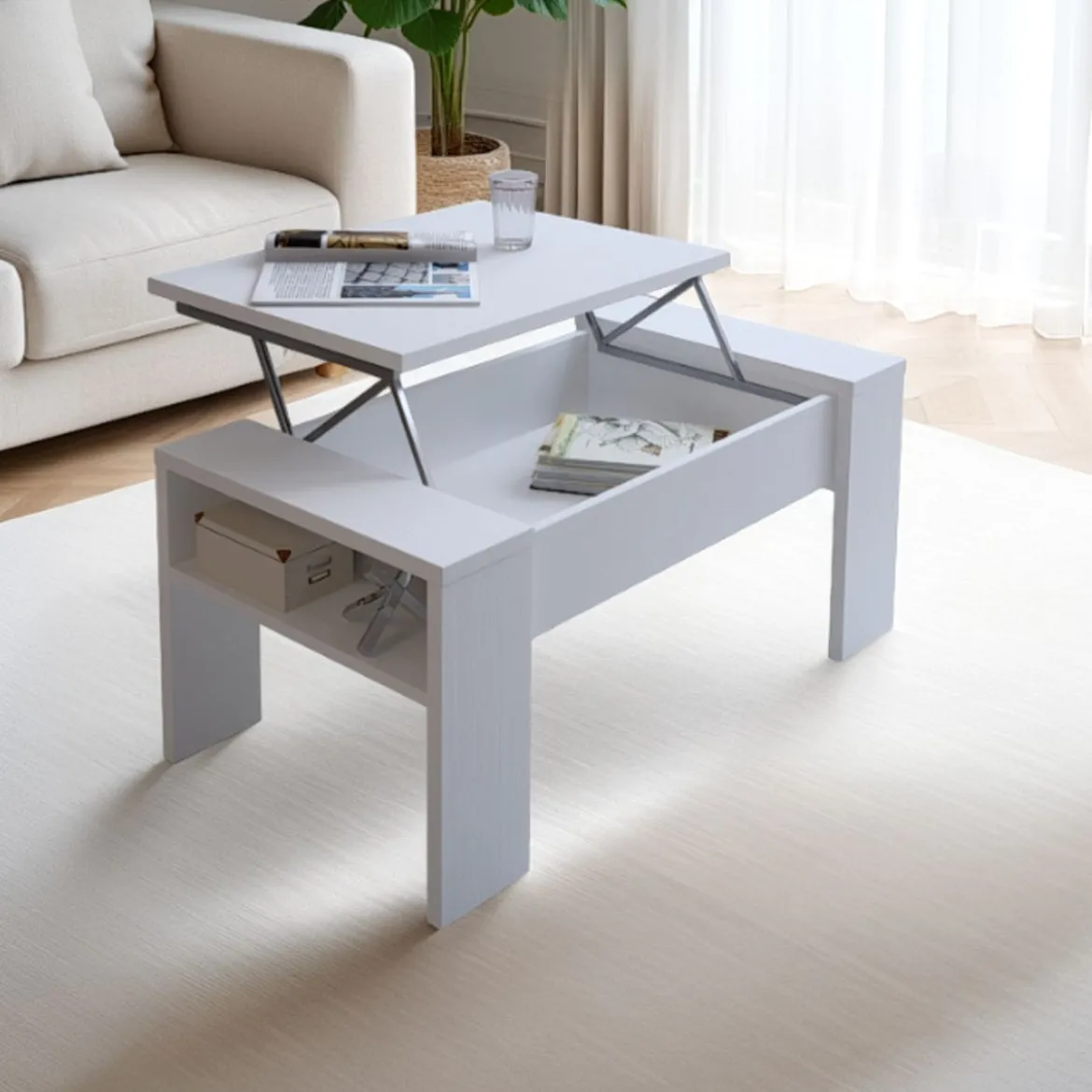 James total white tavolino contenitore finitura larice bianco top alzabile h425 l985 p50