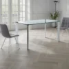 Janet Tavolo / Scrivania in Vetro Temprato trasparente con gambe in Metallo Bianco Lucido, 140 x 80 x h75 cm