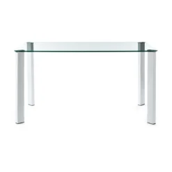 Janet Tavolo / Scrivania in Vetro Temprato trasparente con gambe in Metallo Bianco Lucido, 140 x 80 x h75 cm