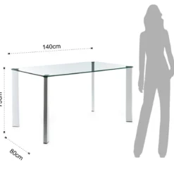 Janet Tavolo / Scrivania in Vetro Temprato trasparente con gambe in Metallo Bianco Lucido, 140 x 80 x h75 cm