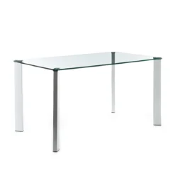Janet Tavolo / Scrivania in Vetro Temprato trasparente con gambe in Metallo Bianco Lucido, 140 x 80 x h75 cm