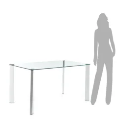 Janet Tavolo / Scrivania in Vetro Temprato trasparente con gambe in Metallo Bianco Lucido, 140 x 80 x h75 cm