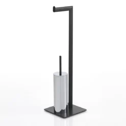 Janny black colonna porta spazzolino e porta carta igienica in acciaio antracite opaco 20x20xh71 cm