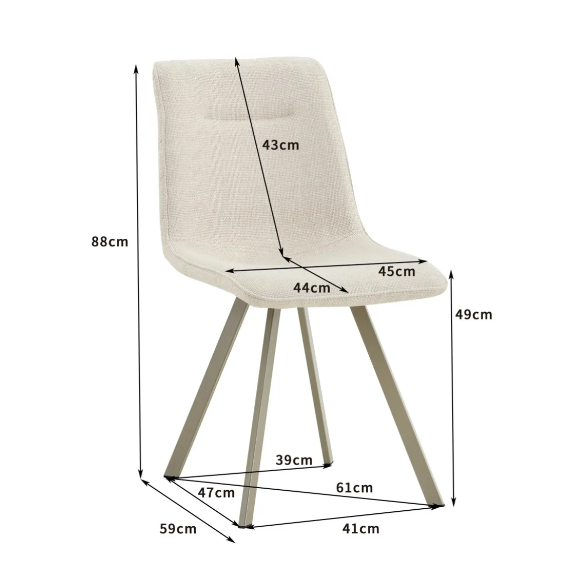 Jesefa Beige Platinum sedia imbottita tessuto beige struttura metallo platino opaco h88 l44 p59 seduta h49
