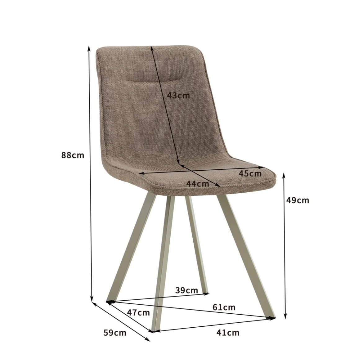 Jesefa Brown Platinum sedia imbottita tessuto marrone struttura metallo platino opaco h88 l44 p59 seduta h49